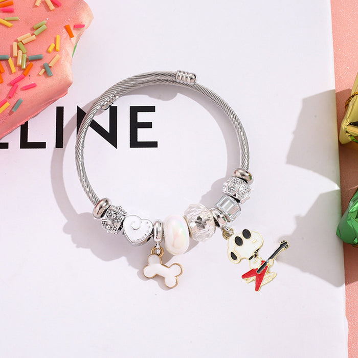 Wholesale Stainless Steel Bracelets cute cartoon beaded bracelet silver open bangle Charms Bracelets