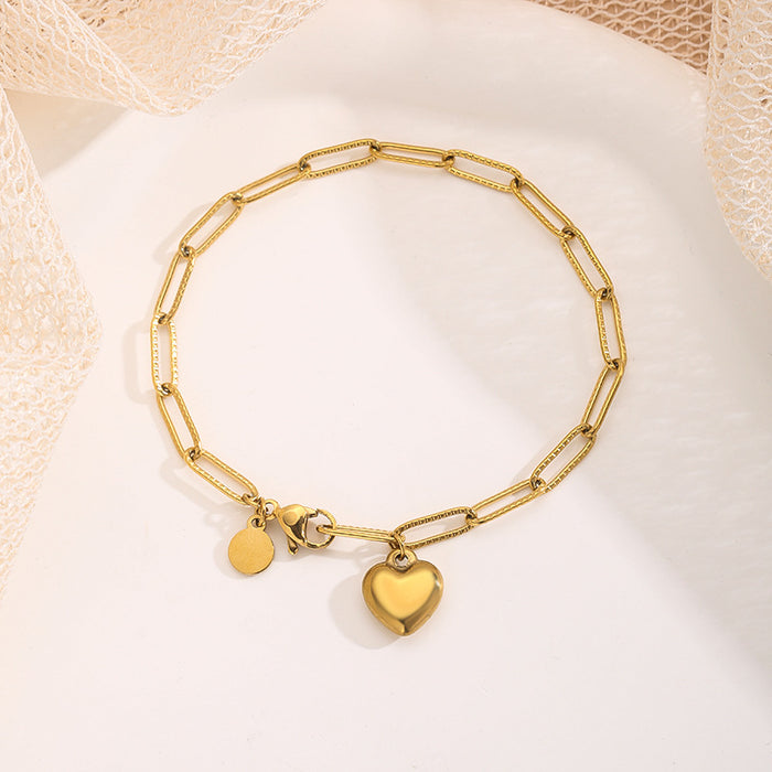 Wholesale Minimalist Stainless Steel Bracelet with Heart Pendant