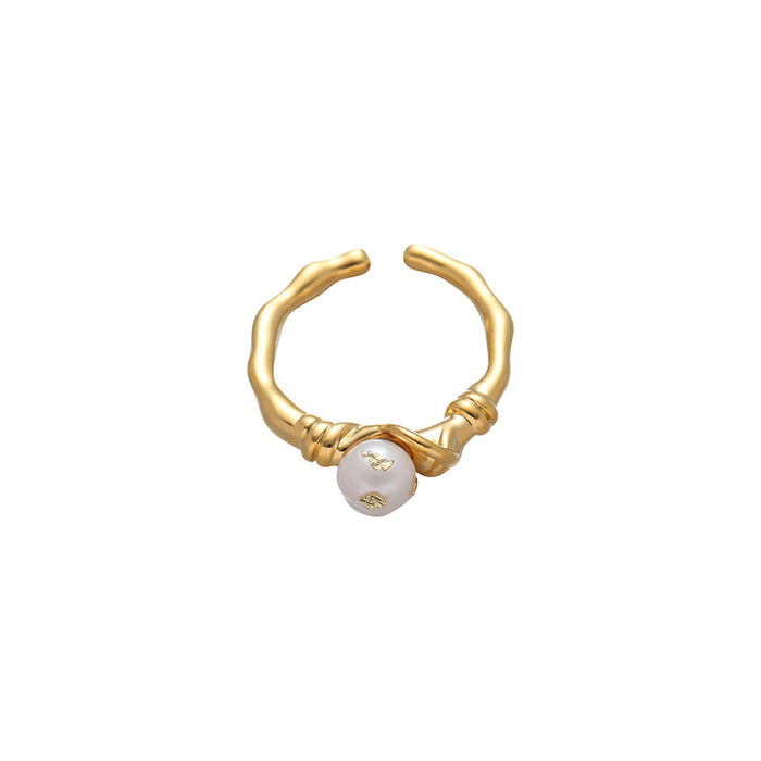 Wholesale Retro exquisite gold-plated ring, versatile natural pearl gold foil embellished open ring bracelet