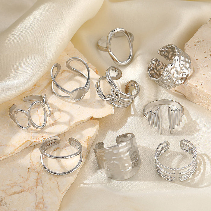 Wholesale Stainless steel ring with fashionable and minimalist style, geometric hollow opening and hand decoration ring