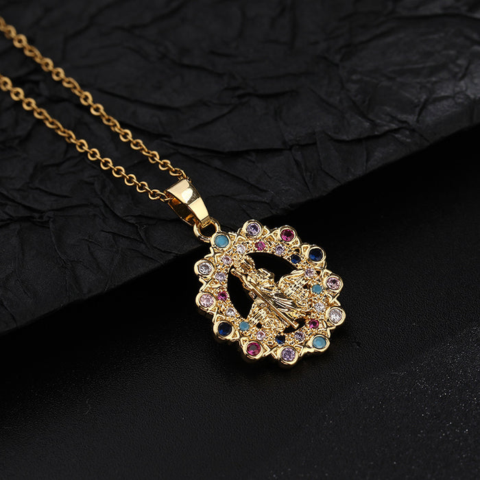 Wholesale Copper Micro-Inlaid Colored Zircon Pendant Necklace JDC-NE-ShangY033