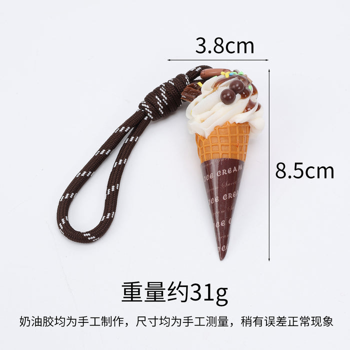 Wholesale Trendy Simulated Ice Cream Keychain Bag Charm PVC Realistic Food Pendant For Bags And Car Keys