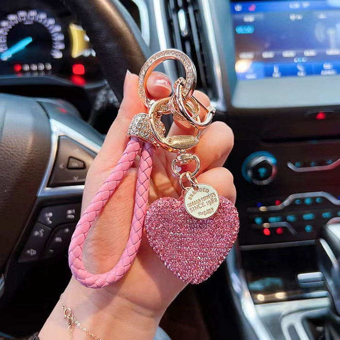 Wholesale clay full Diamond Love keychain Diamond-embedded peach heart car key chain earphone case bag pendant