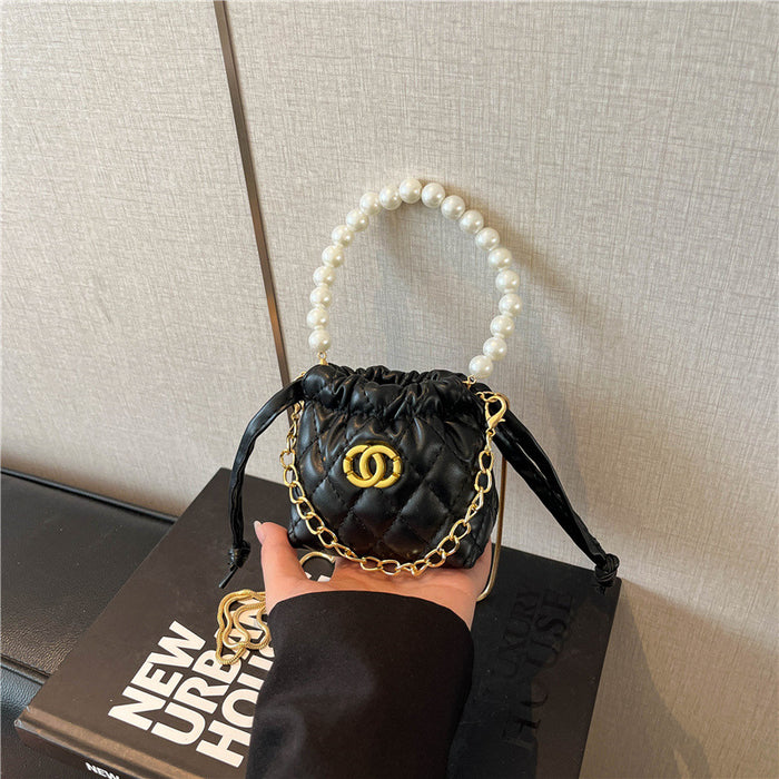 Wholesale Chic Small Pu Bucket Bag with Pearl Chain for Everyday Wear
