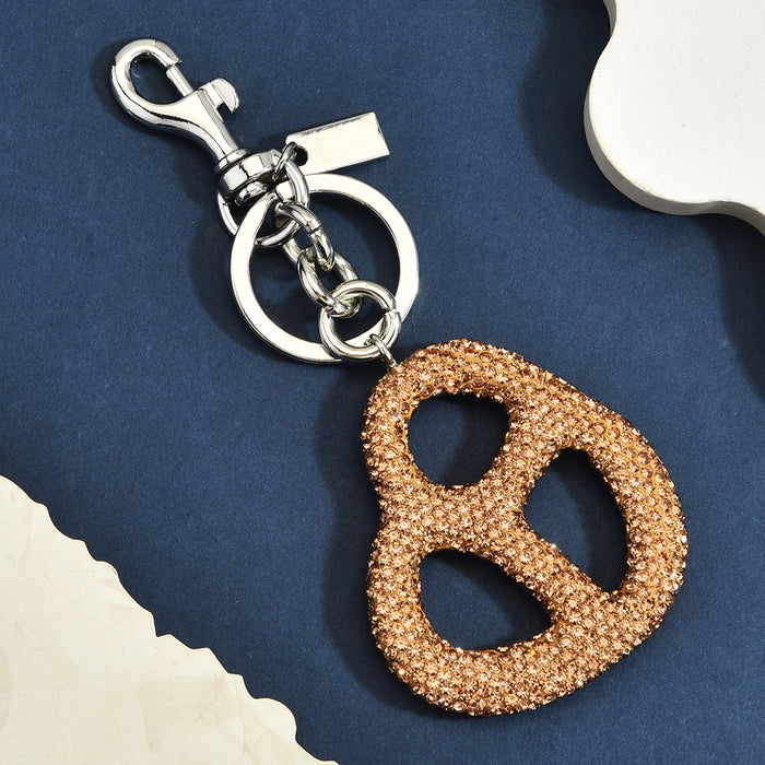 Wholesale Soft Clay Rhinestone Biscuit Shape Keychain Bag Charm Chic Gilt Gold Pendant Everyday Gift Accessory
