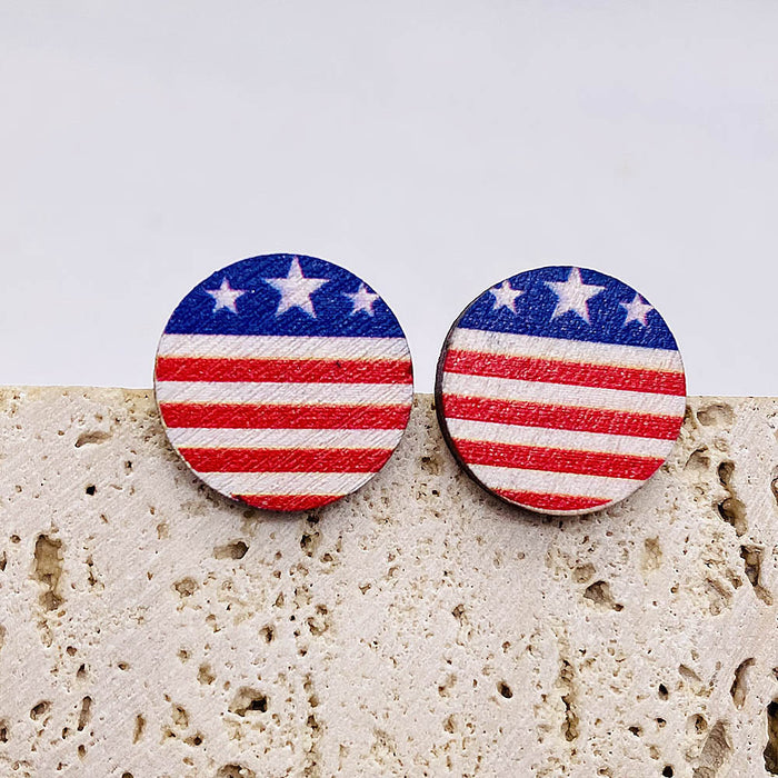 Wholesale Independence Day Five-pointed Star Printed Wooden Earrings JDC-ES-PuCi032