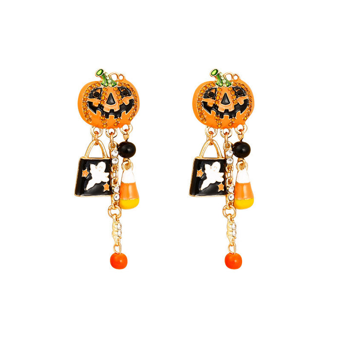 Wholesale Halloween New Drip Oil and Diamond Pumpkin Head Zinc Alloy Earrings JDC-ES-JiCai001