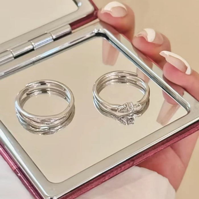 Wholesale Pure silver paired ring, light luxury, romantic, niche design, high-end feel, adjustable opening ring