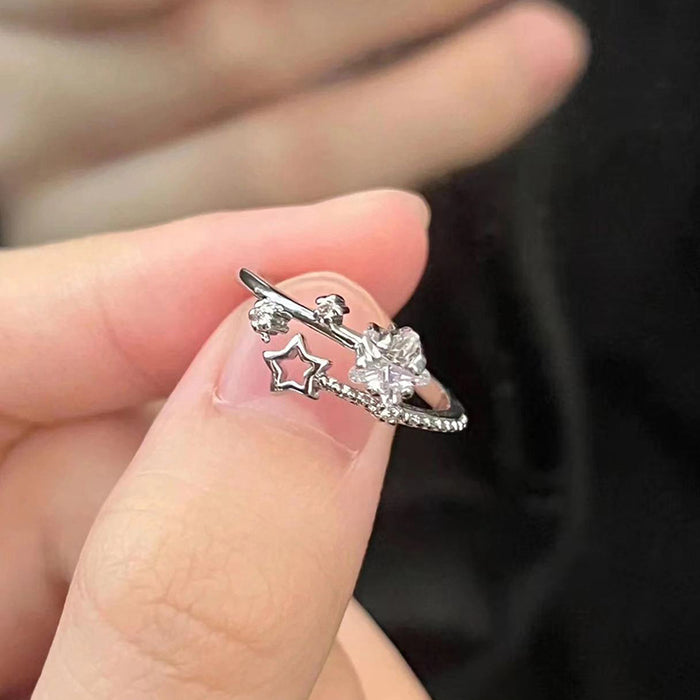 Wholesale Micro inlaid ring with adjustable opening, light luxury zircon star personalized ring