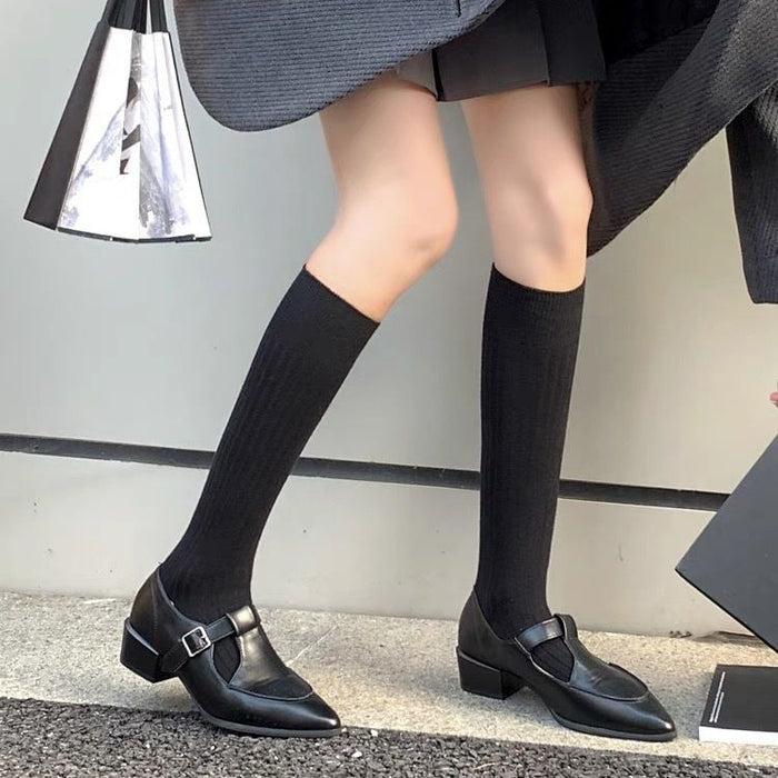 Wholesale Socks Four Seasons Vertical Stripe Solid Color Middle Tube Stacked Socks