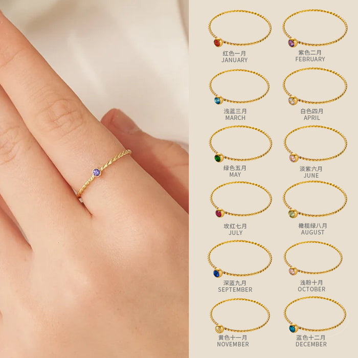 Wholesale Twisted ring with zircon ring stainless steel gold-plated birthstone twisted tail ring