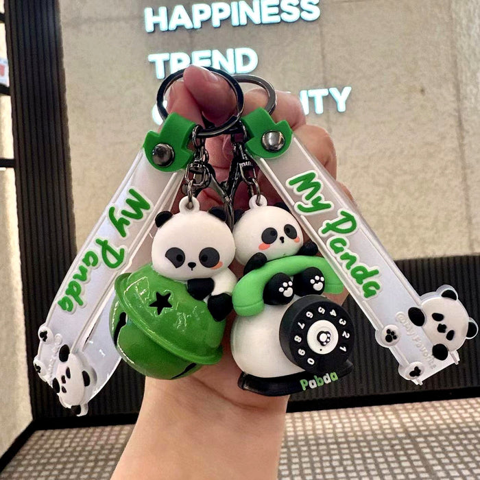 Wholesale  Cartoon Rotating Panda  Car Keychain Schoolbag Bag Pendant