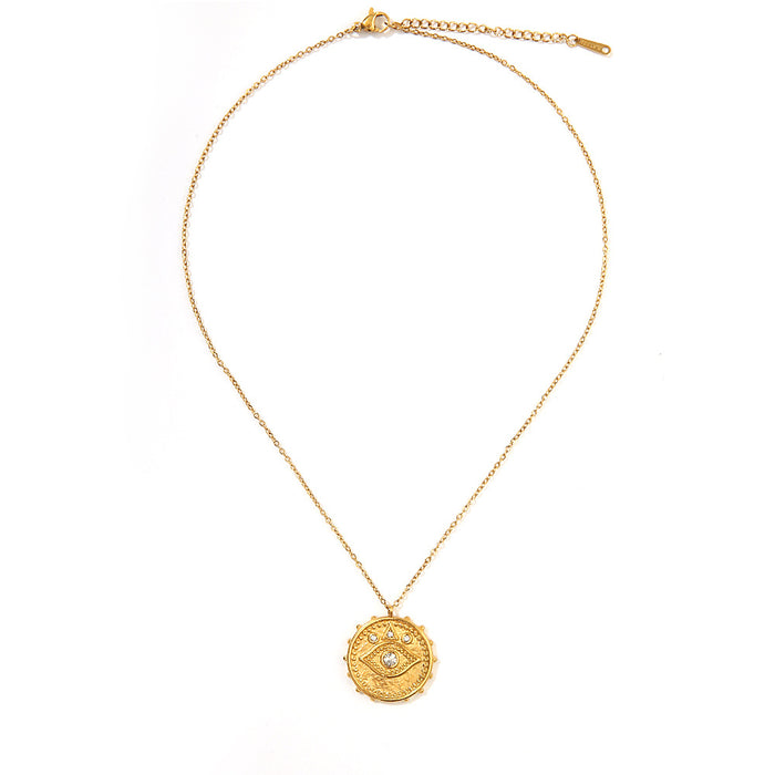 Wholesale Classic Fashion Stainless Steel Necklace Devil's Eye Zircon Pendant Color Preserved Electroplating