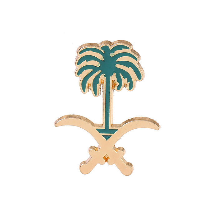 Wholesale Saudi Arabia National Emblem Brooch Metal Palm Tree Flag Pin Chic Fashion Accessory Gift