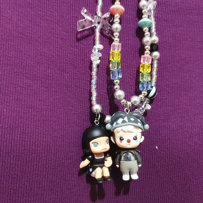 Wholesale Crystal Acrylic Beaded Classic Black and White Clown Little Witch Cute Grain Short Necklace