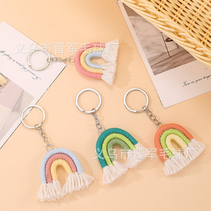 Wholesale Colorful hand-woven polyester rainbow tassel small pendant bag keychain ornaments