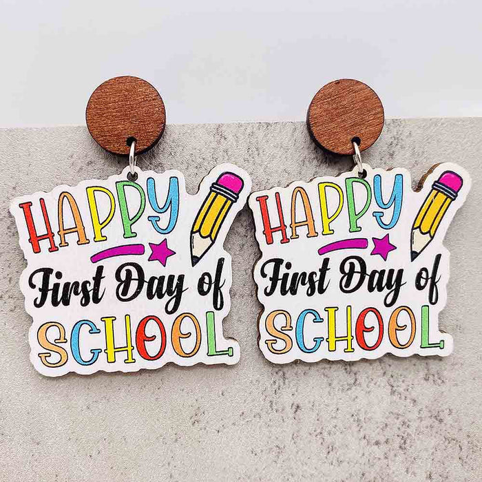 Wholesale Teacher' s Day Earrings Pencil Book Wooden Earrings Glitter Earrings