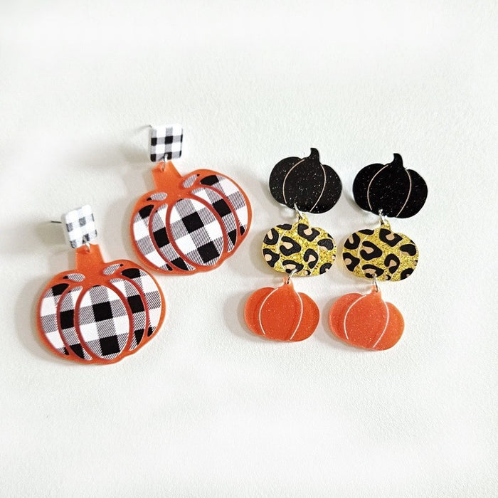Wholesale  Easter autumn black and white plaid leopard pumpkin earrings ear studs