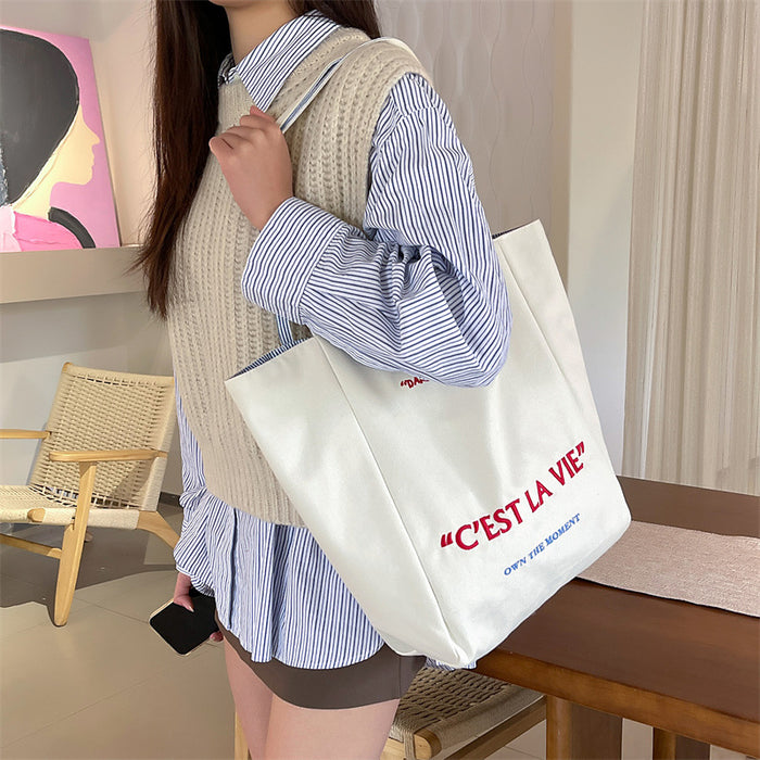 Wholesale New embroidered fashionable canvas bag shoulder bag casual large capacity commuting tote bag