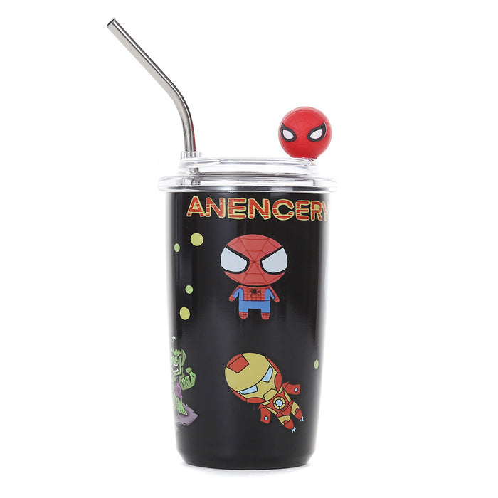 Wholesale Cute Cartoon Stainless Steel Portable Thermos Cup for Students with Straw