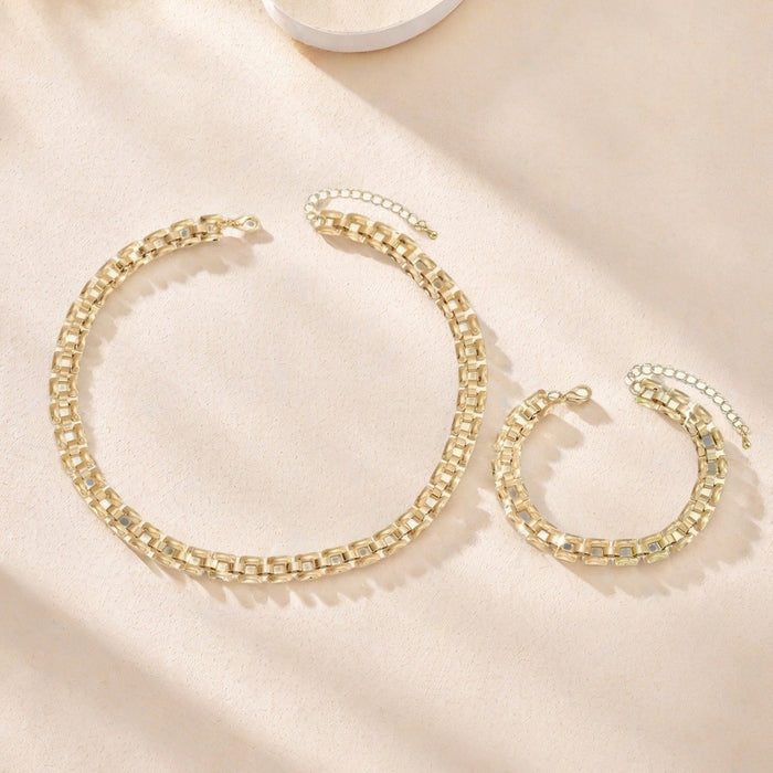 Wholesale Metal simple strap chain necklace bracelet set