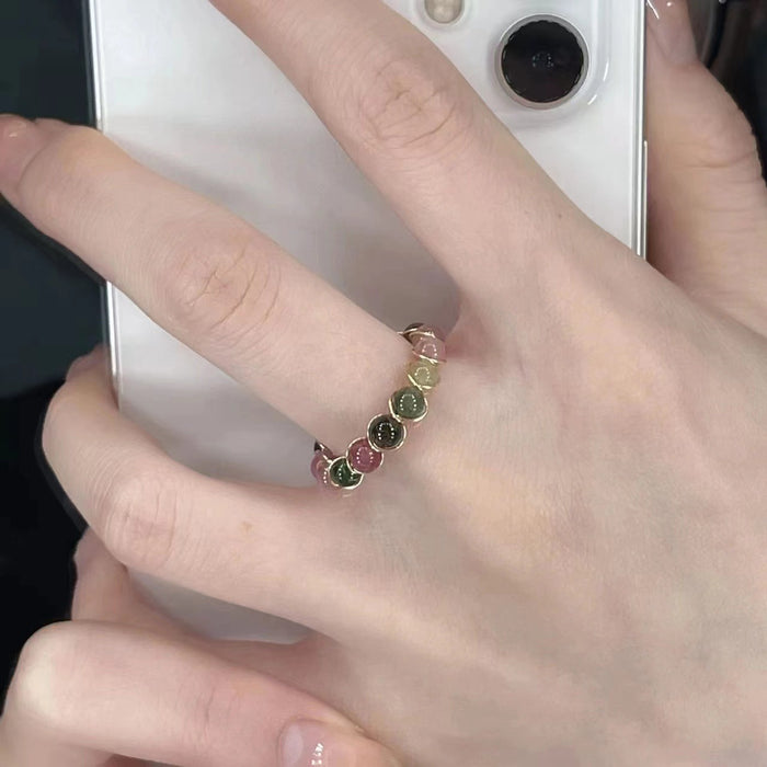 Wholesale Explosive opening ring, light luxury niche design, index finger ring, retro colored crystal bead ring