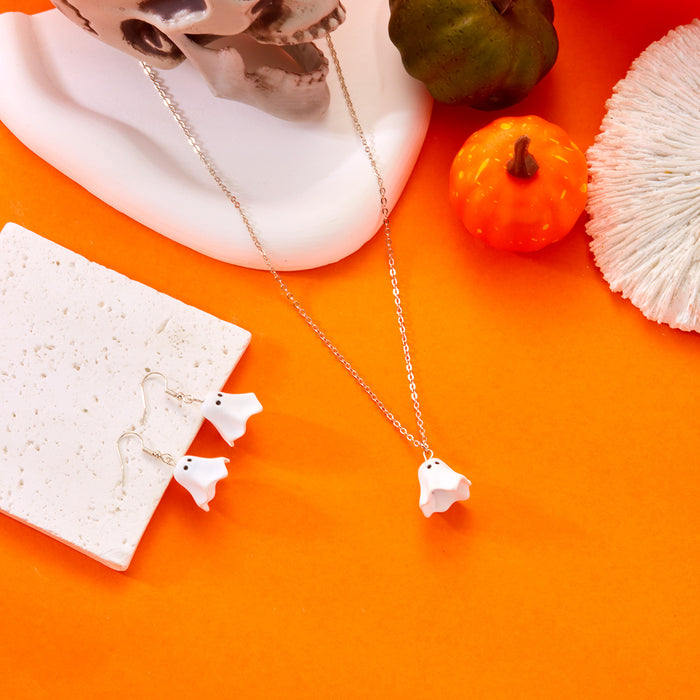 Wholesale  White Ghost Necklace Earrings for Women,  Fashionable and Versatile Amazon Clavicle Chain