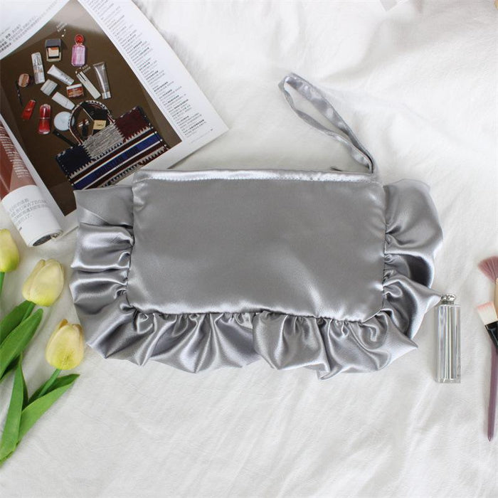 Wholesale Stylish Satin Finish Ruffle Trim Clutch Handbag Wine Red Polyester Small Evening Purse For Women Zipper Closure Party Bag
