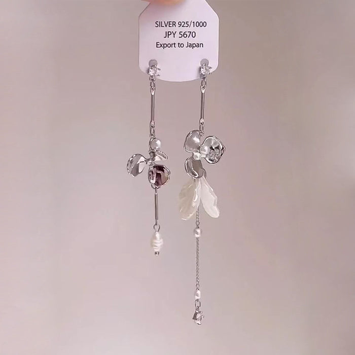 Wholesale Asymmetric long floral tassel earrings, exquisite earrings with a niche and versatile temperament