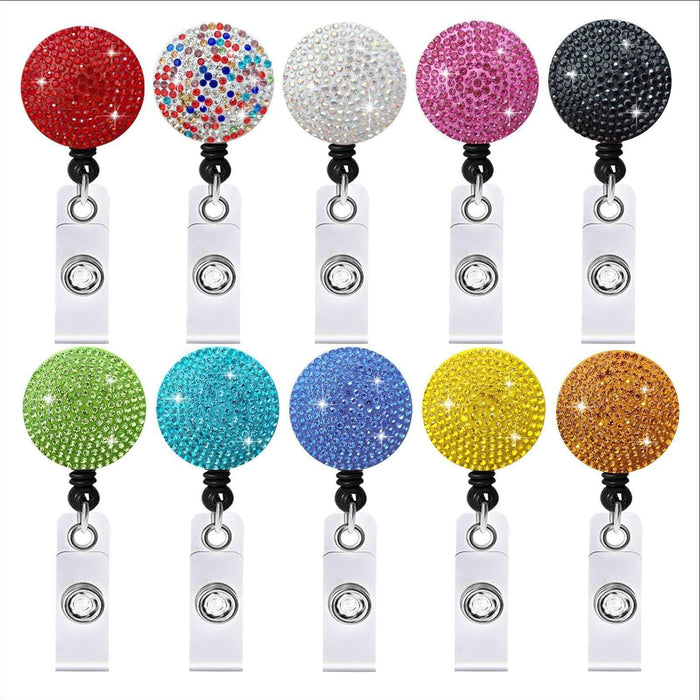 Wholesale Round Color AB Rhinestone Telescopic Clip Easy Pull Keychain JDC-KC-QiDing009