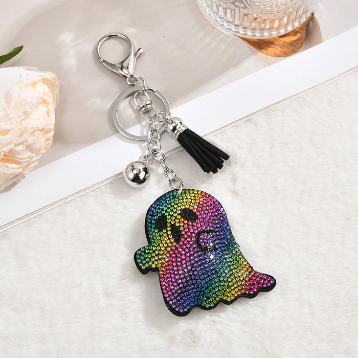 Wholesale Rhinestone Ghost Head Keychain Zinc Alloy  Gift Bag Charm Car Key Accessory
