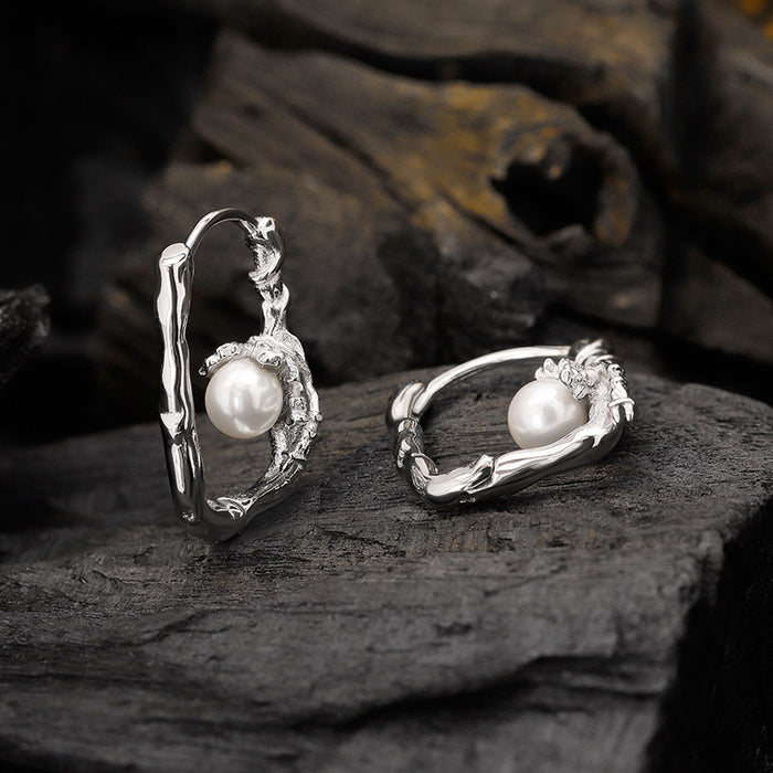 Wholesale Silver Asymmetrical Special-Shaped Texture Inlaid with Shell Beads Earrings