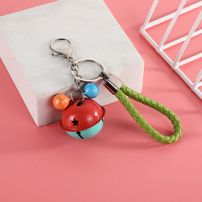 Wholesale Bag hanging decoration small gift creative woven leather rope bell keychain fashionable multi-color bell