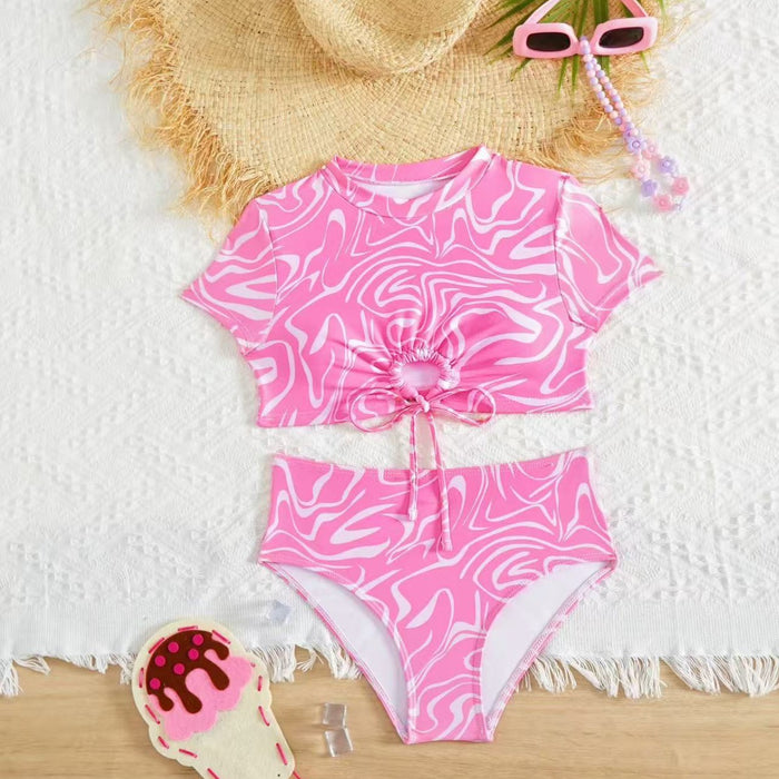 Wholesale Half sleeved girls' swimsuit, two-piece bikini split swimsuit for adults