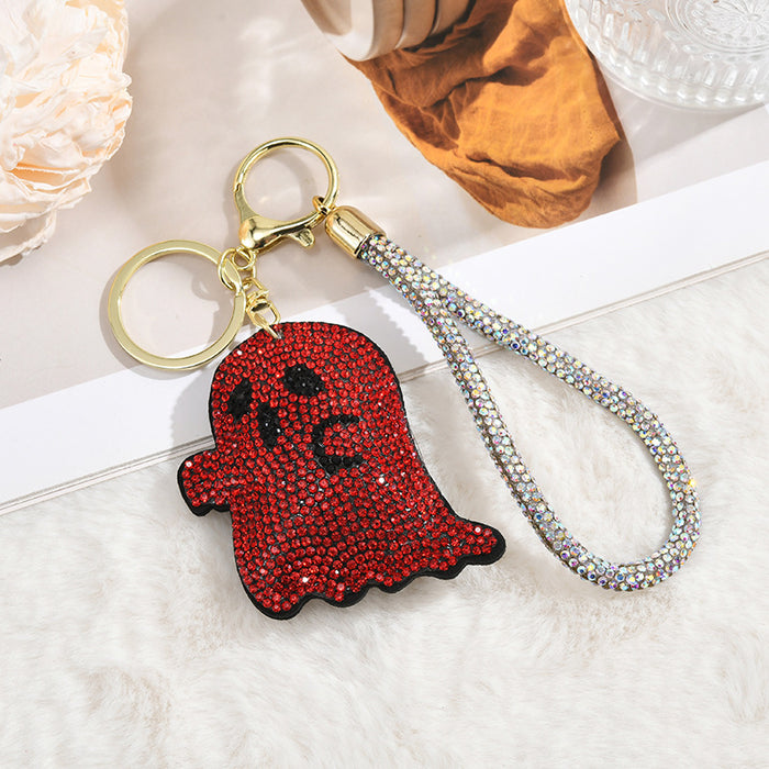 Wholesale Rhinestone Ghost Head Keychain Zinc Alloy  Gift Bag Charm Car Key Accessory