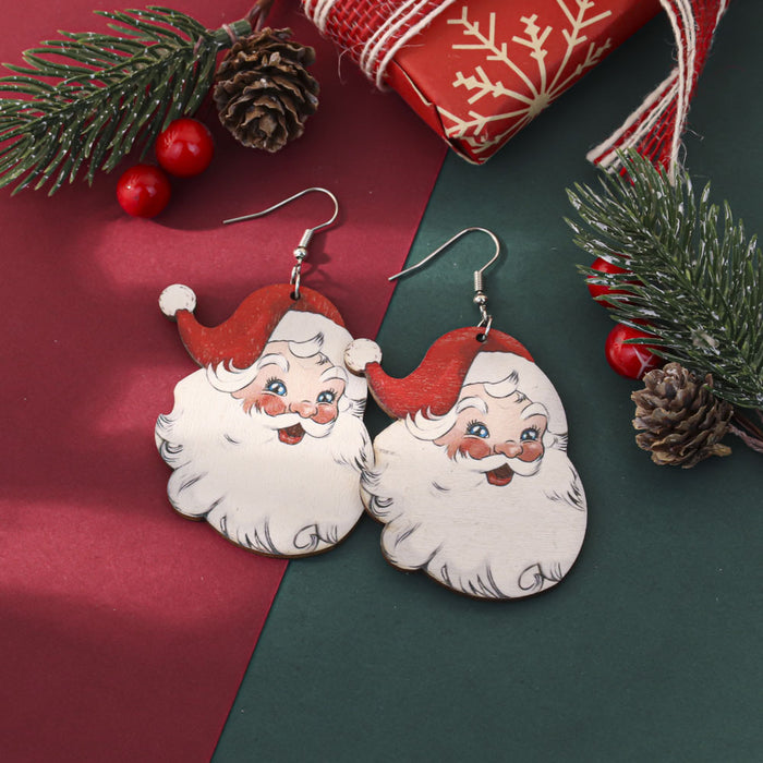 Wholesale Cartoon Christmas element printed wooden earrings for women Christmas tree earrings