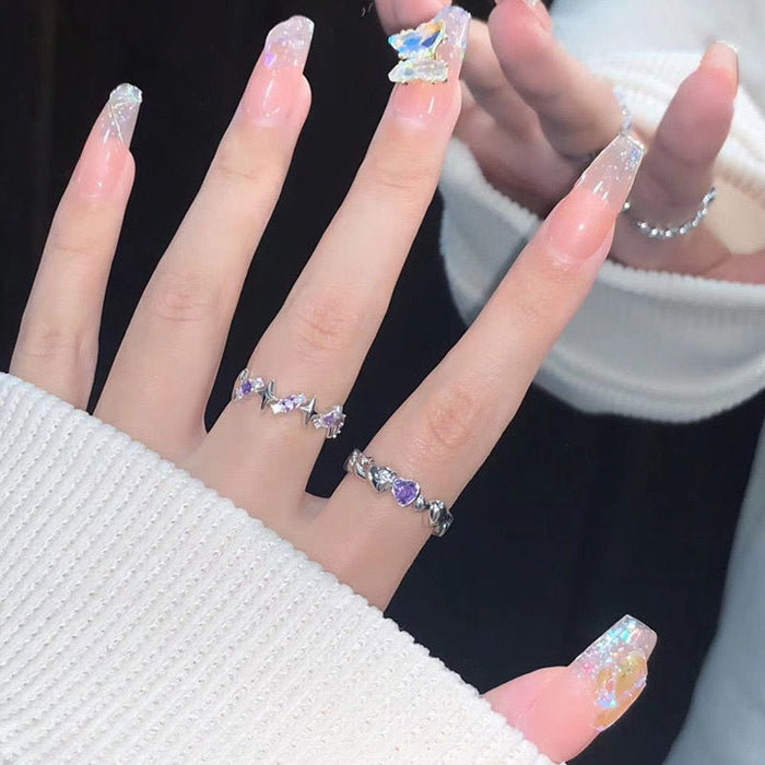 Wholesale Love four pointed star index finger opening ring, niche design, layered ring