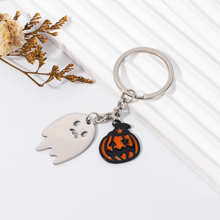 Wholesale Halloween Pumpkin Little Ghost Stainless Steel Keychain JDC-KC-QianC001