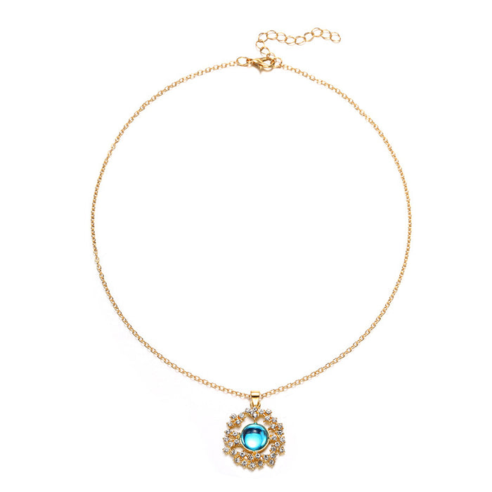 Wholesale Jewelry Fashion Diamond Set Necklace Personalized Alloy Planet Pendant Chain Necklace