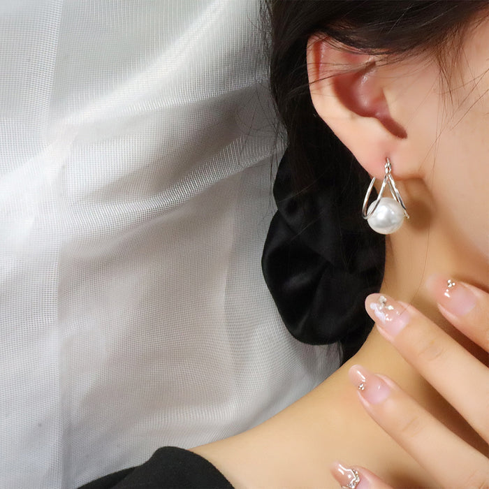 Wholesale Double layer pearl earrings with retro and simple commuting design, double circle pearl earrings