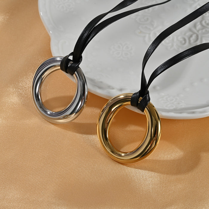 Wholesale New personalized minimalist stainless steel solid circle earrings with adjustable leather rope