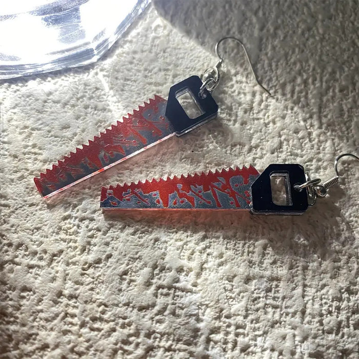 Wholesale Bloody saw earrings unique horror spooky  personality saw blade earrings jewelry