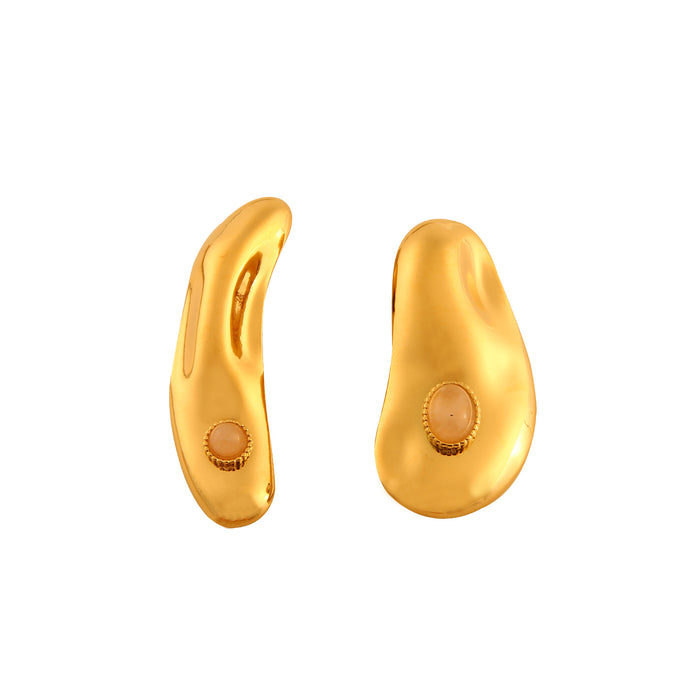 Wholesale Original design: Stainless steel irregular earrings set with natural stones, exaggerated personality and temperament, slanted earrings