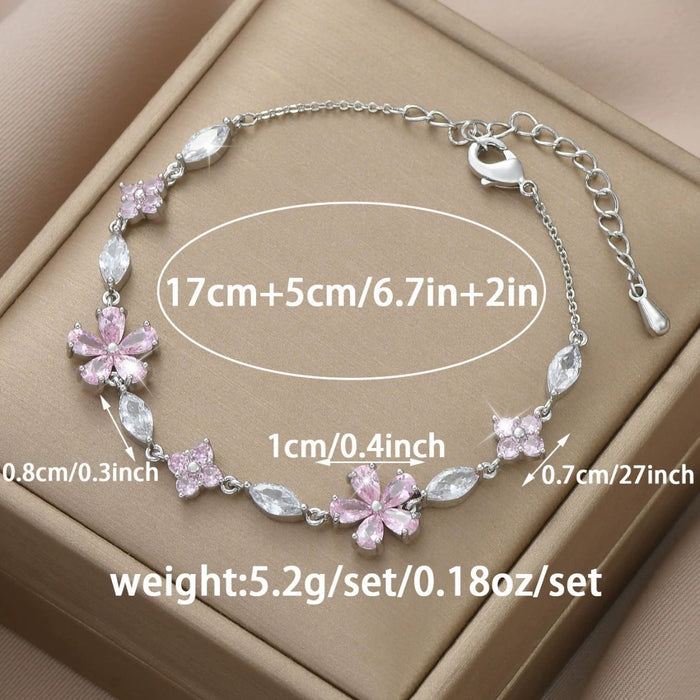 Wholesale Pink Flower Luxury Zircon Gesture Bracelet