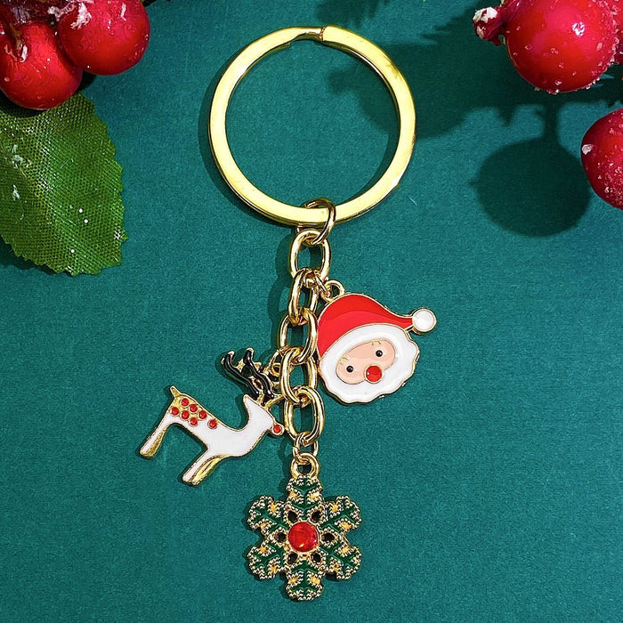 Wholesale Christmas Snowman Elk Rhinestone Keychain Alloy Gold Plated Decorative Bag Charm