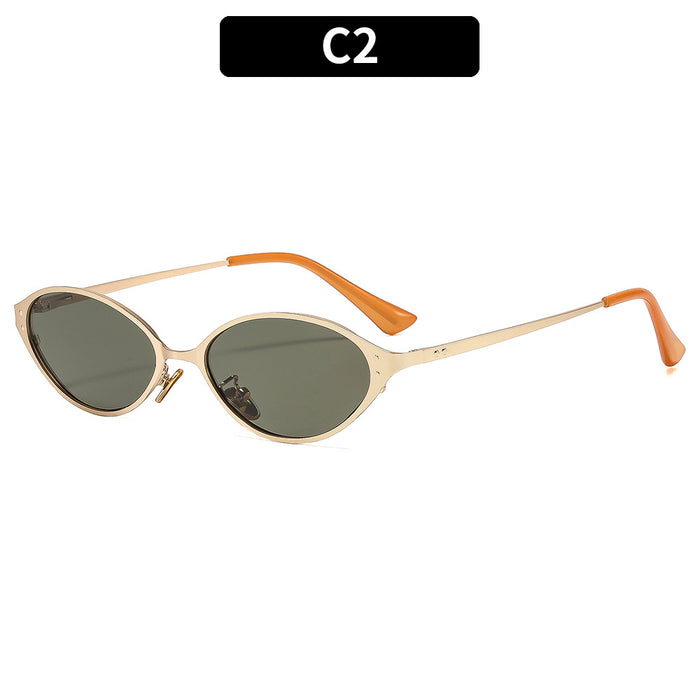 Wholesale Retro Oval Metal Sunglasses UV400 Fashion Accessory Trendy Full Rim Black Frame Gray Lenses