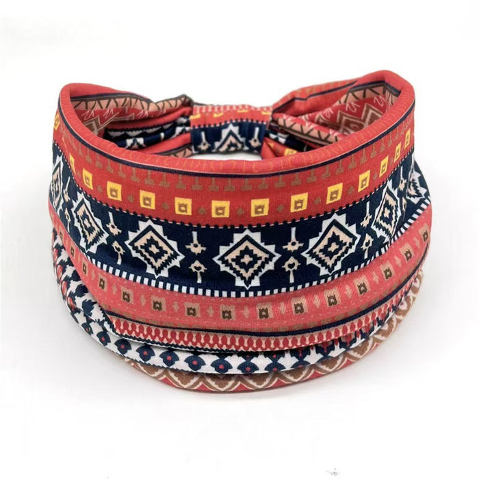 Wholesale Bohemian headband ethnic style printed yoga headband wide edge elastic headband sweat-absorbent headf headdress