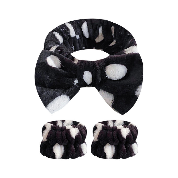 Wholesale Leopard Print Bow Striped Headband Wrist Strap Set Face Wash Mask Headband Flannel Hair Accessories