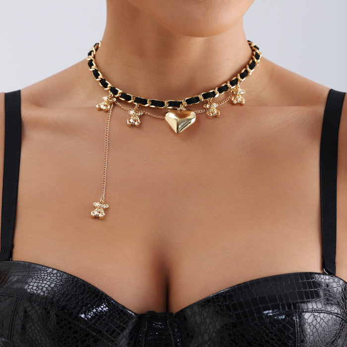 Wholesale Plush Bear Pendant Heart Necklace for Women