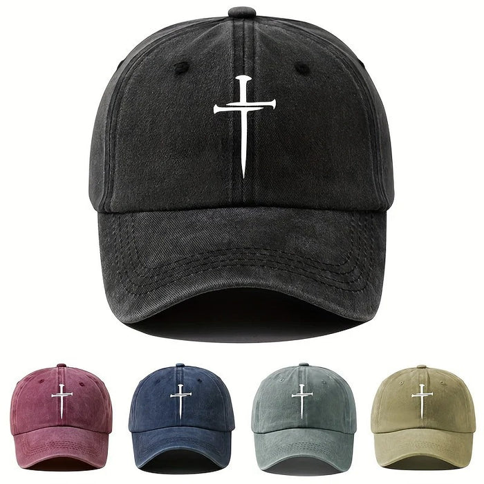 Wholesale Cross Print Vintage Baseball Cap Stylish Distressed Peaked Cap For Summer Casual